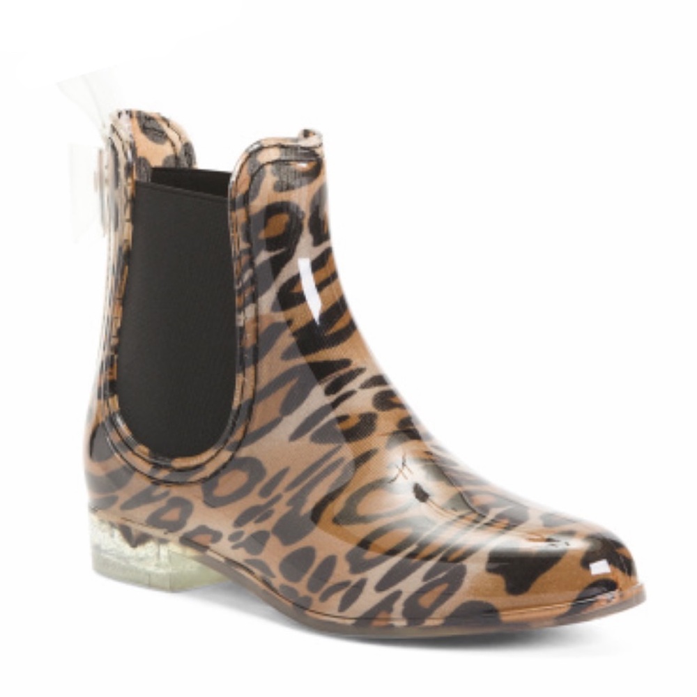 Catherine Malandrino Brielle Bow Back Rain Boots Leopard Size 6